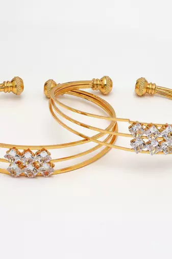  women set of 2 gold plated cz stone adjustable bangle