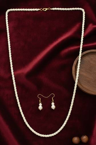  women gold plated white pearl necklace with earrings