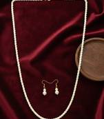  women gold plated white pearl necklace with earrings