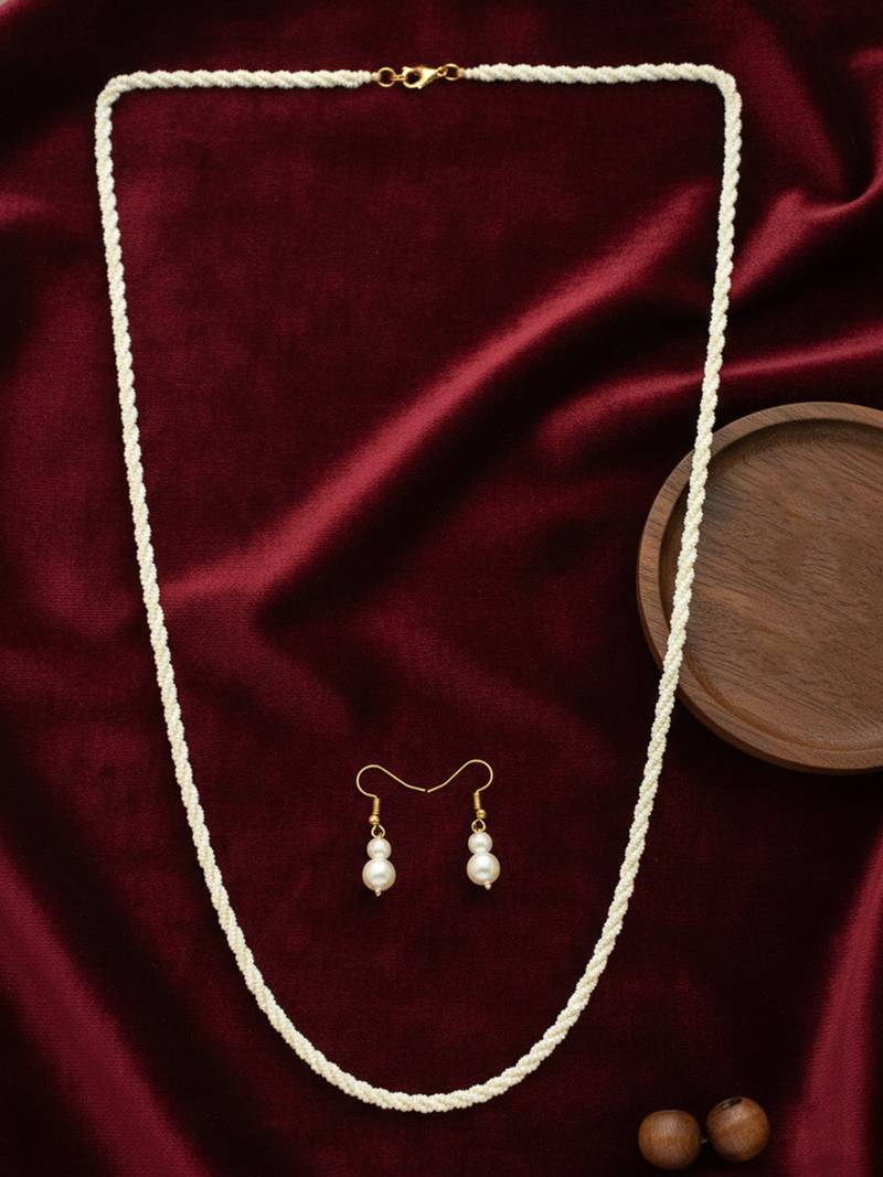  women gold plated white pearl necklace with earrings