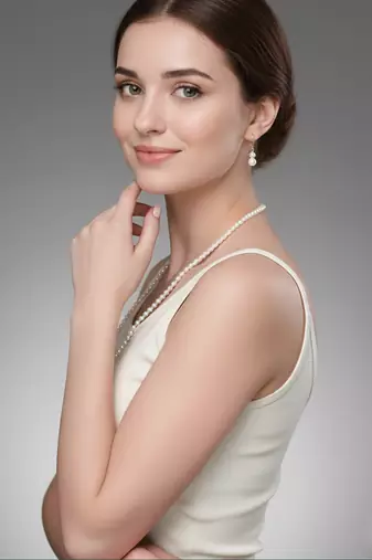  women gold plated white pearl necklace with earrings