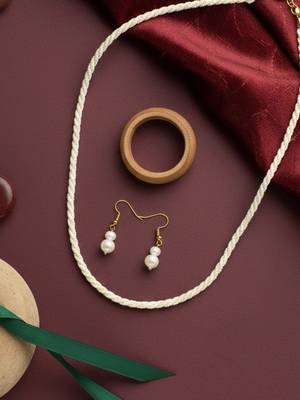  women gold plated white pearl necklace with earrings 4