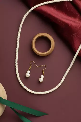  women gold plated white pearl necklace with earrings