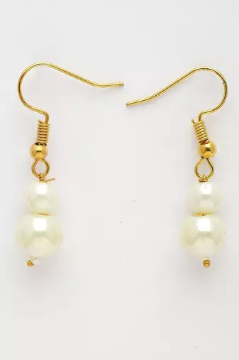  women gold plated white pearl necklace with earrings