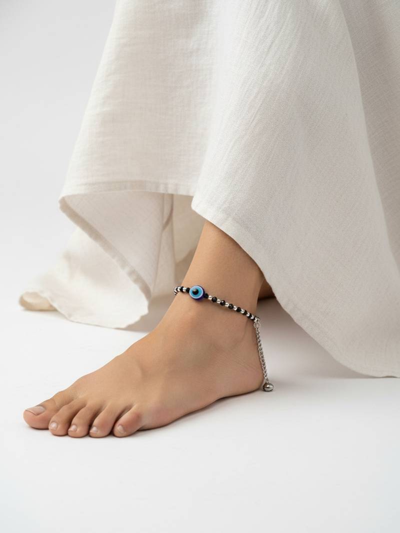  women evil eye silver plated artificial beads anklet