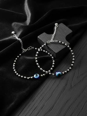  women evil eye silver plated artificial beads anklet 3