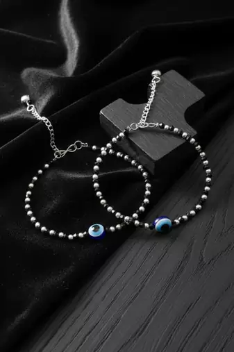  women evil eye silver plated artificial beads anklet
