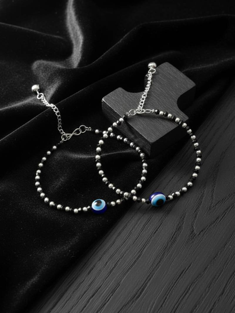 women evil eye silver plated artificial beads anklet