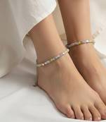  women silver plated multicolour artificial beads anklet