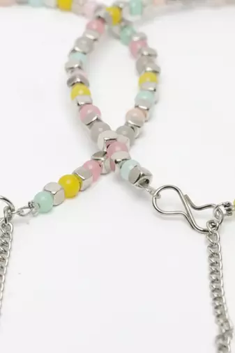  women silver plated multicolour artificial beads anklet