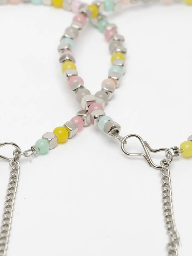  women silver plated multicolour artificial beads anklet