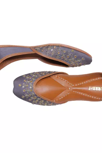 grey embroidered leather juttis for women
