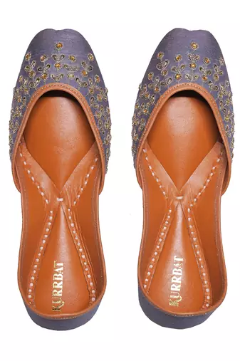 grey embroidered leather juttis for women