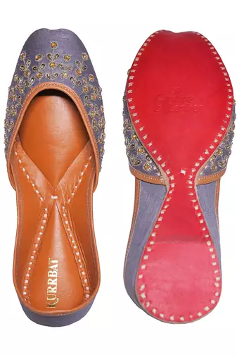 grey embroidered leather juttis for women