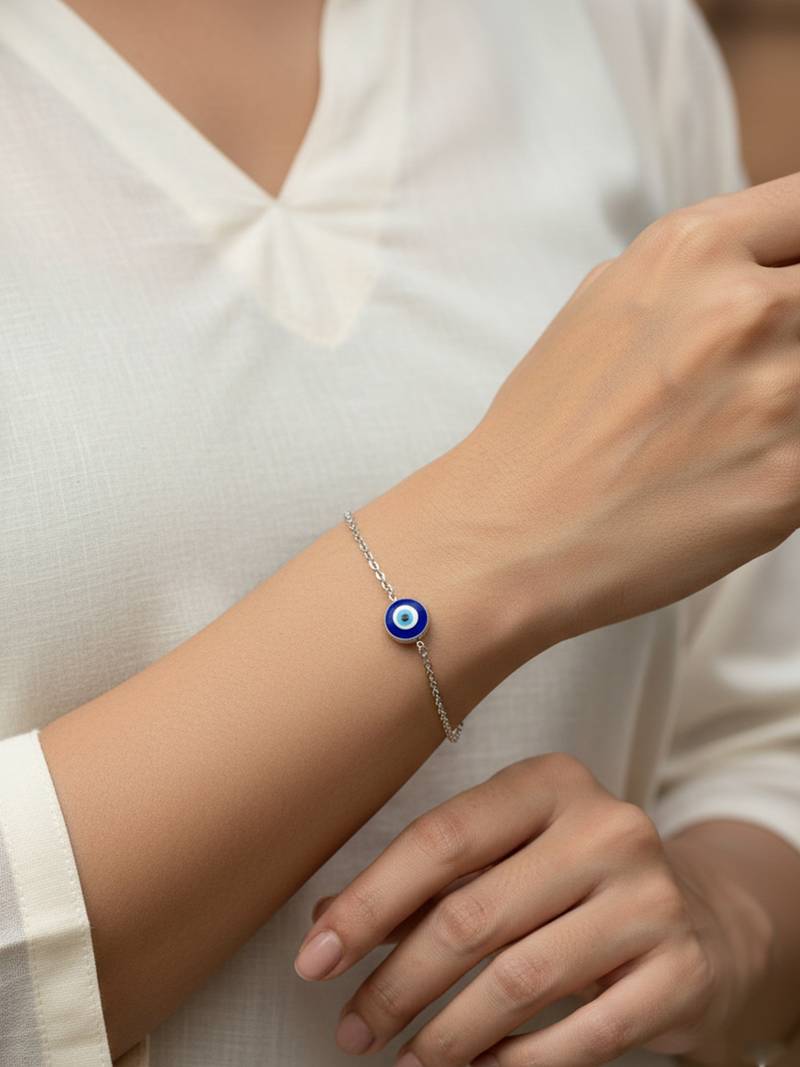  women evil eye silver plated link bracelet