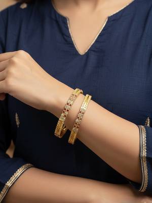  women set of 2 gold plated cz stone bangle 2