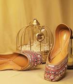 Ruby red embroidered leather juttis