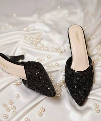 Black beads embroidered synthetic heels 1