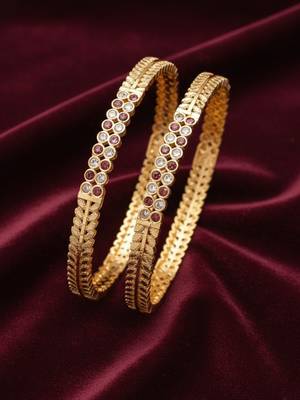  women set of 2 gold plated cz stone bangle 3