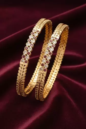 women set of 2 gold plated cz stone bangle