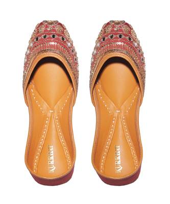 Ruby red embroidered leather juttis 2
