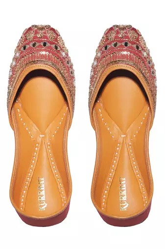 ruby red embroidered leather juttis for women