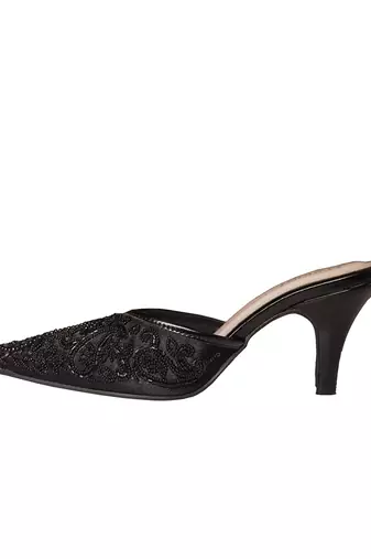 black beaded embroidered synthetic heels