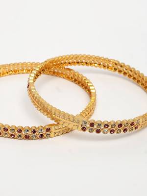  women set of 2 gold plated cz stone bangle 4
