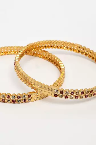  women set of 2 gold plated cz stone bangle