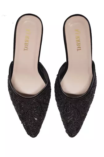 black beaded embroidered synthetic heels