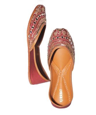 Ruby red embroidered leather juttis 3