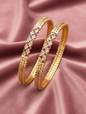  women set of 2 gold plated cz stone bangle 5