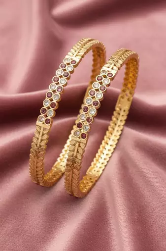  women set of 2 gold plated cz stone bangle