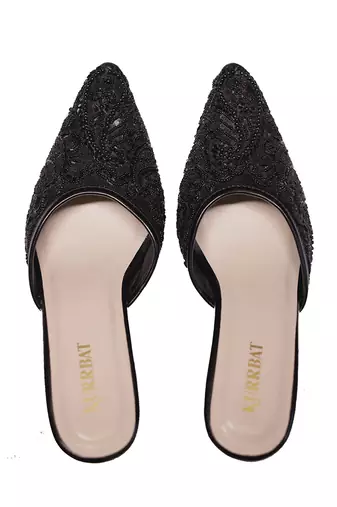 black beaded embroidered synthetic heels