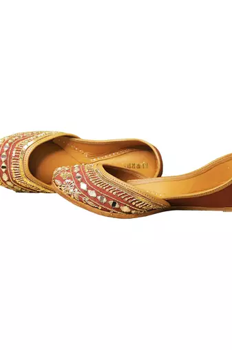 ruby red embroidered leather juttis for women
