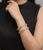  women set of 2 gold plated cz stone bangle