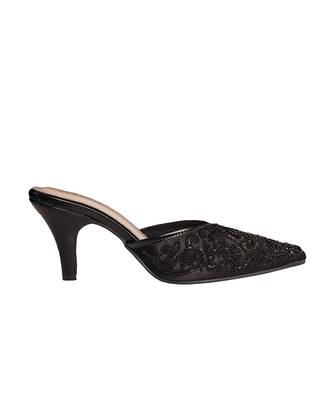 Black beads embroidered synthetic heels 5