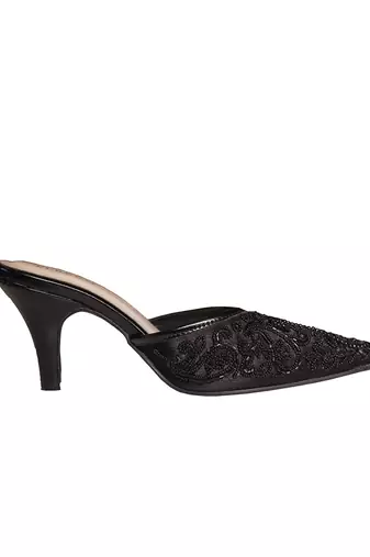 black beaded embroidered synthetic heels