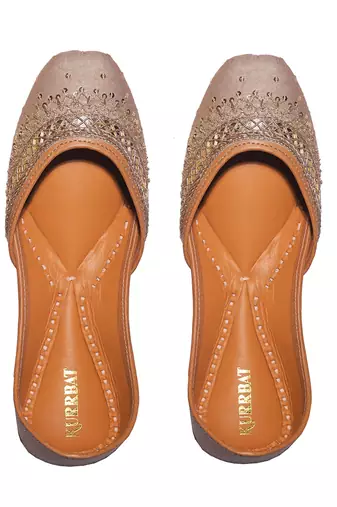 muted gold embroidered leather juttis for women