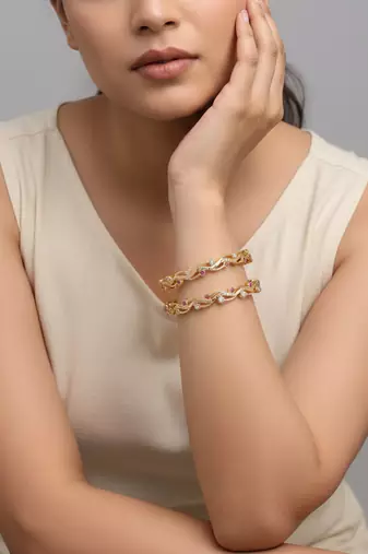 women set of 2 gold plated cz stone bangle