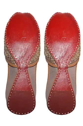 muted gold embroidered leather juttis for women