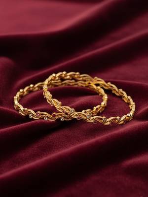  women set of 2 gold plated cz stone bangle 3