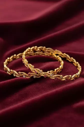  women set of 2 gold plated cz stone bangle