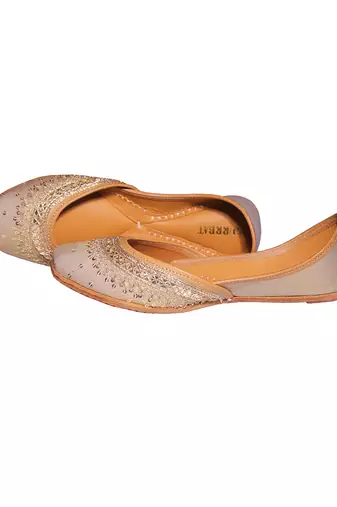 muted gold embroidered leather juttis for women