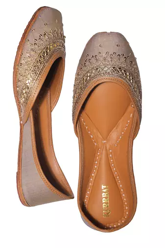 muted gold embroidered leather juttis for women
