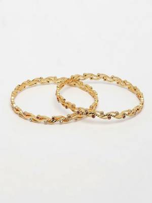  women set of 2 gold plated cz stone bangle 4