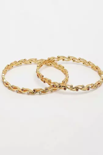  women set of 2 gold plated cz stone bangle