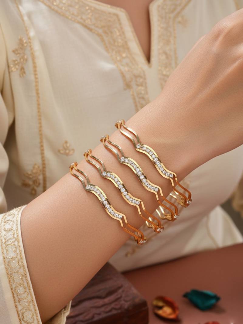  women set of 4 gold plated cz stone bangle
