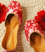 Pink embroidered leather juttis