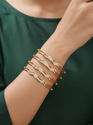  women set of 4 gold plated cz stone bangle 4